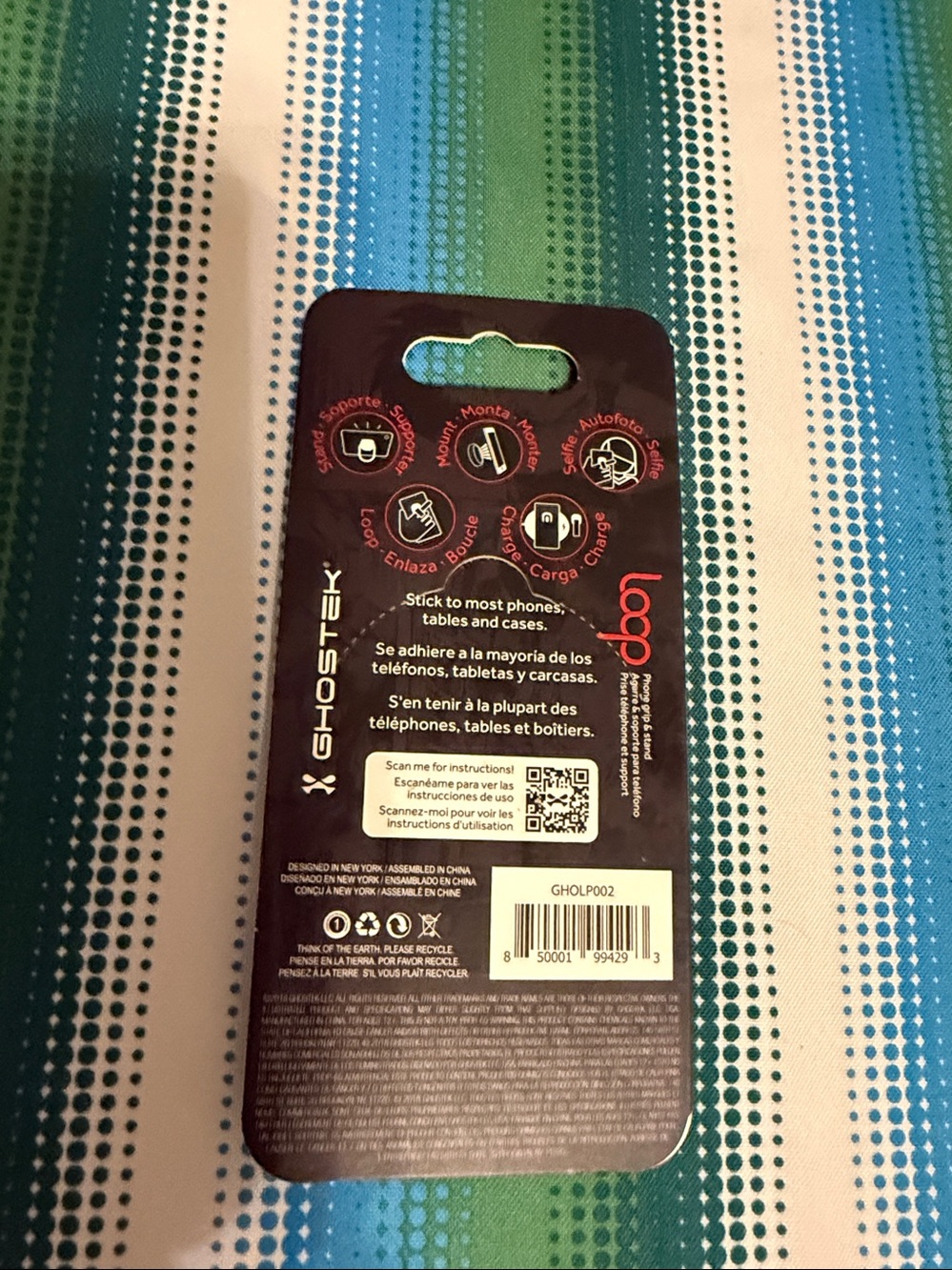 Oster Loop Phone Grip & Stand - Black Floral on Cream - Picture 2 of 2